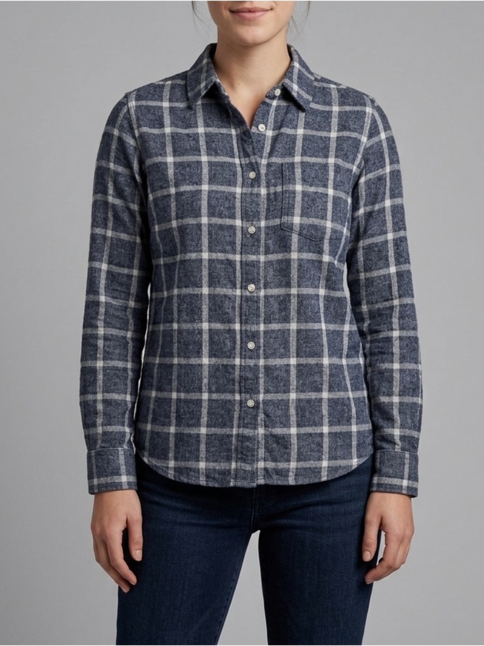 Roots Women's Gray and White Plaid Button-Down Shirt